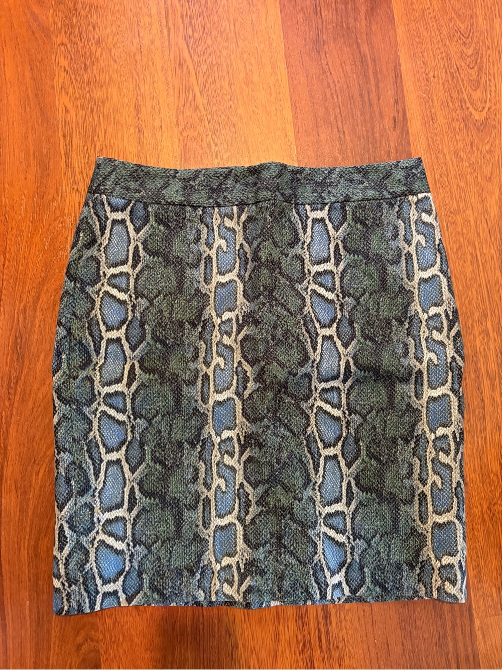 LOFT Green & Blue Snake-Print Pencil Skirt